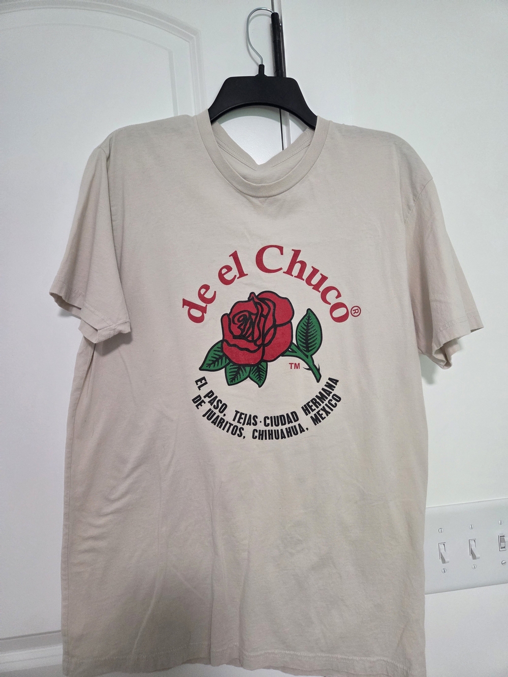 Beige Graphic Tee with Red Rose